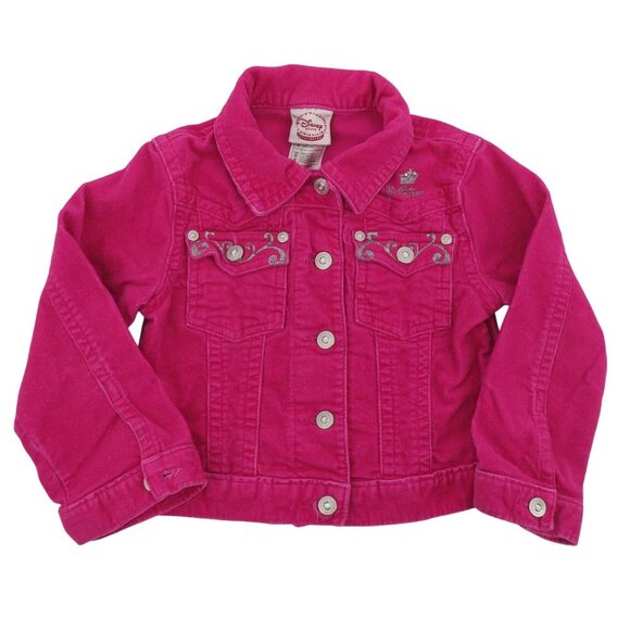 Disney Girls Extra Small XS 4 Pink Shimmer Embroidered Princess Corduroy Jacket - Picture 2 of 14